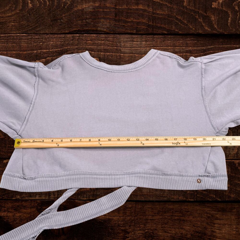 Anthropologie Pilcro Open-Back Bow Cropped Puff Sleeve Sweatshirt Lavender S - Picture 7 of 9